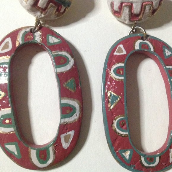 Vintage Gisela's Collection Wooden Dangle Pierced Earrings - Picture 4 of 5